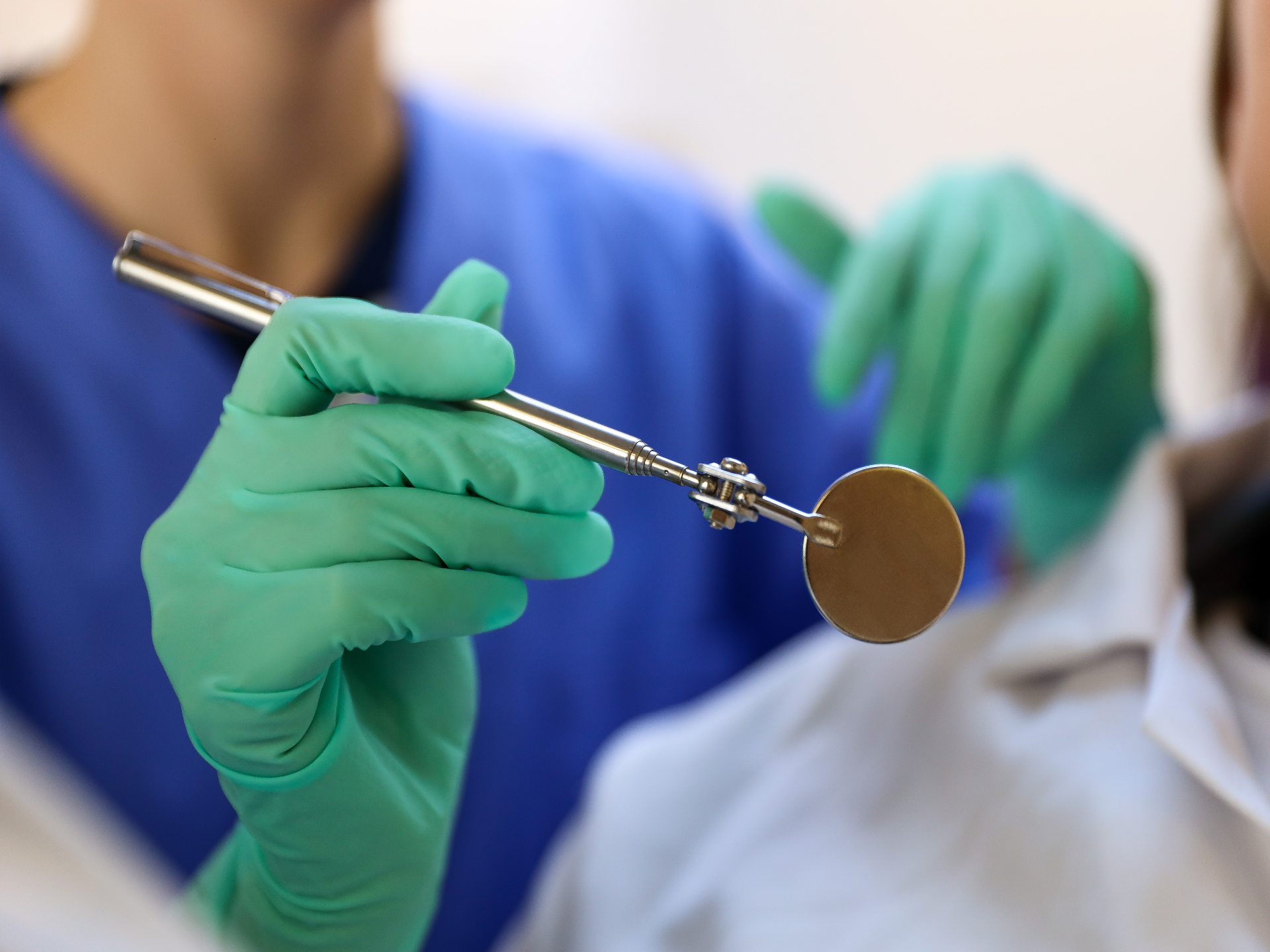 Dental gloves in use